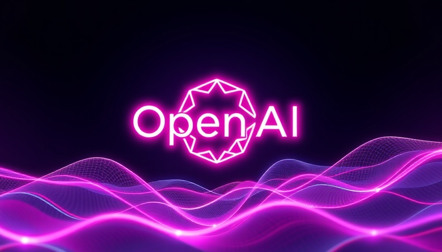 Glowing OpenAI logo against a futuristic digital wave background.