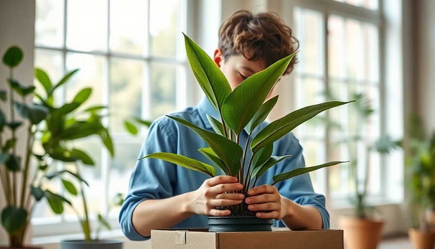 Person packing potted plant into a box, Moving Plants Tips.