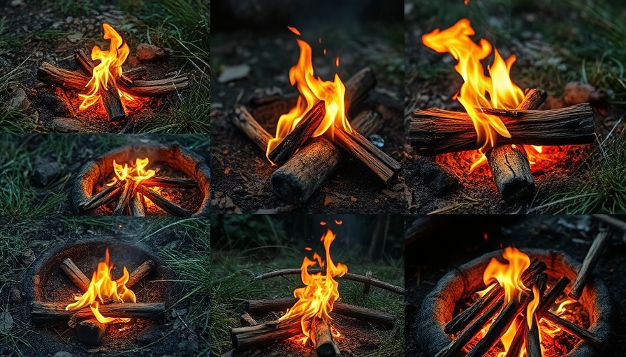 Collage of various fire-making techniques demonstrating survival skills.