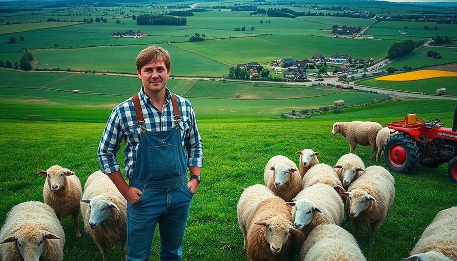 Young farmer in a field with sheep, learning to develop urban farming.