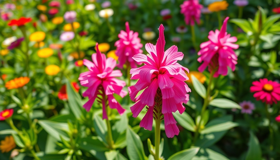 Pink turtlehead flowers thriving in a colorful garden.
