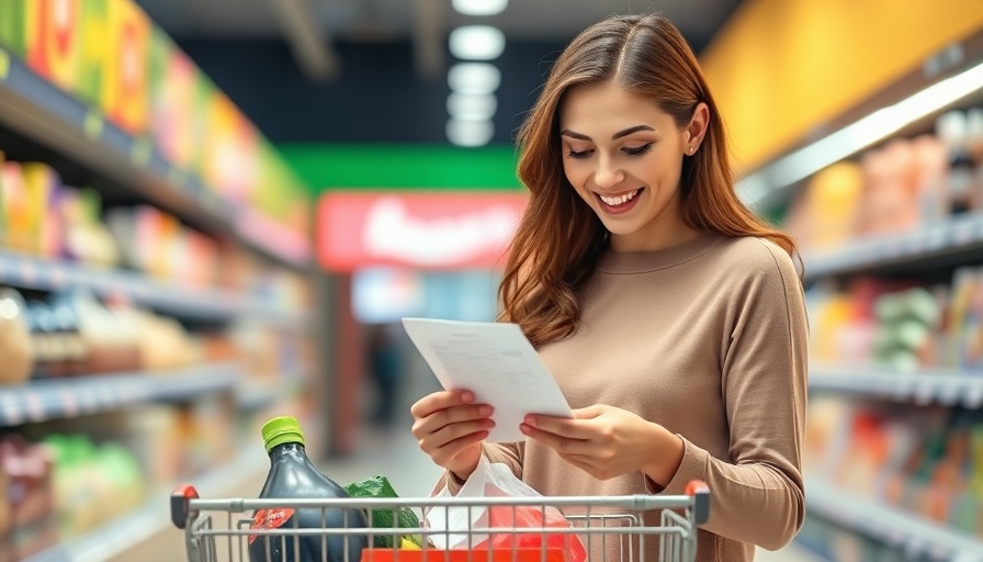 Shopper checks receipt to make a small grocery budget stretch.