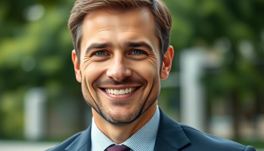 Professional man smiling confidently in outdoor setting on a sunny day