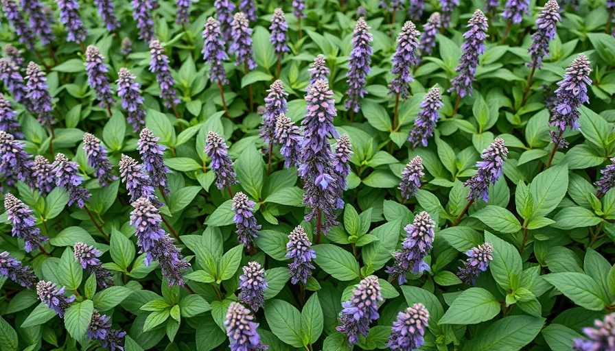 Dense foliage with purple flowers in garden, Protecting Your Garden From Invasive Plant Species.