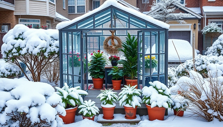Small space gardening in a snowy covered greenhouse.