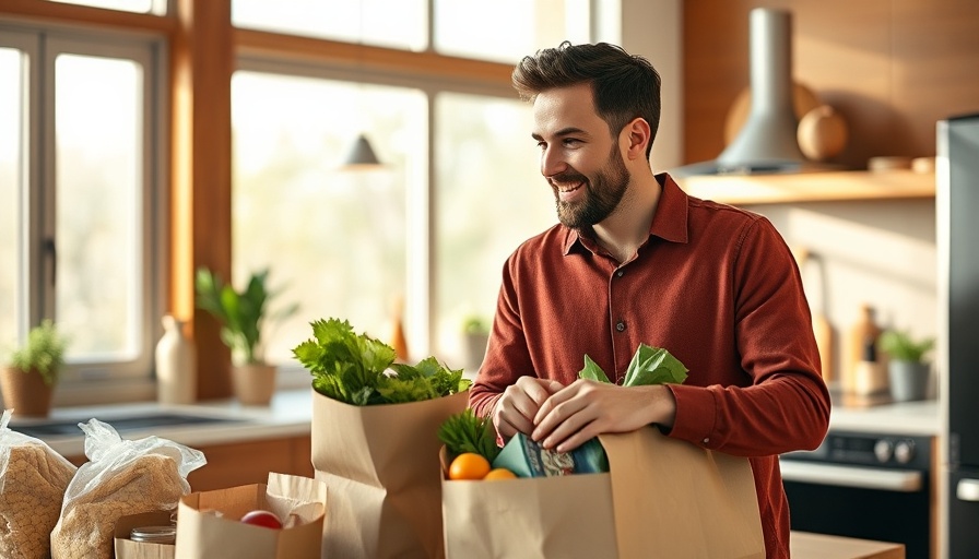 Couple unpacking groceries enhancing relationship with app.