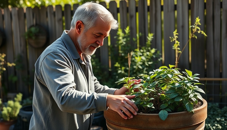 Middle-aged man tending garden to reduce workload
