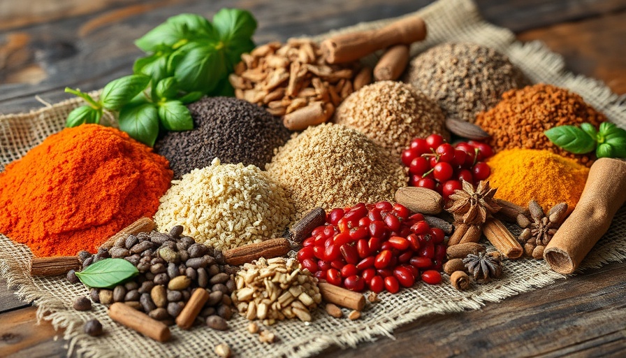 Assorted spices neatly arranged on rustic table for pantry.
