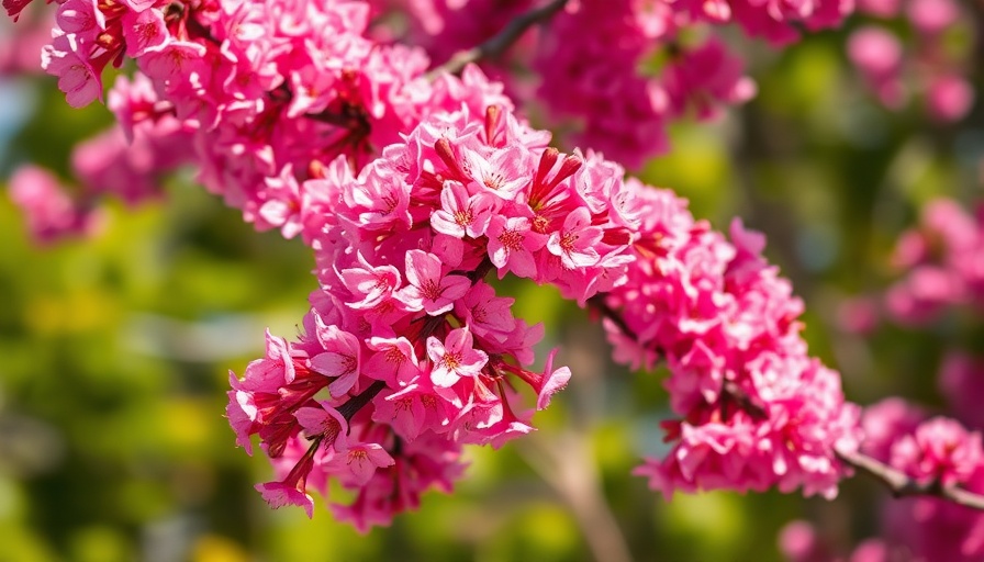 Vibrant redbud tree blossoms in full bloom during spring.
