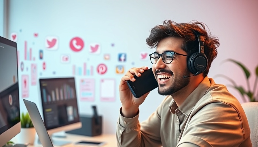 Cheerful entrepreneur discussing social media strategies
