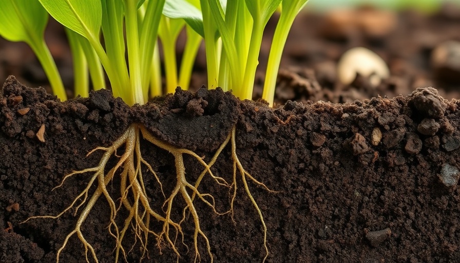 Cross-section of soil illustrating the benefits of soil inoculants in gardening.
