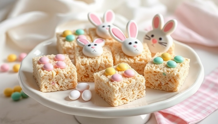 Colorful Easter Rice Krispie treats on a decorative platter.