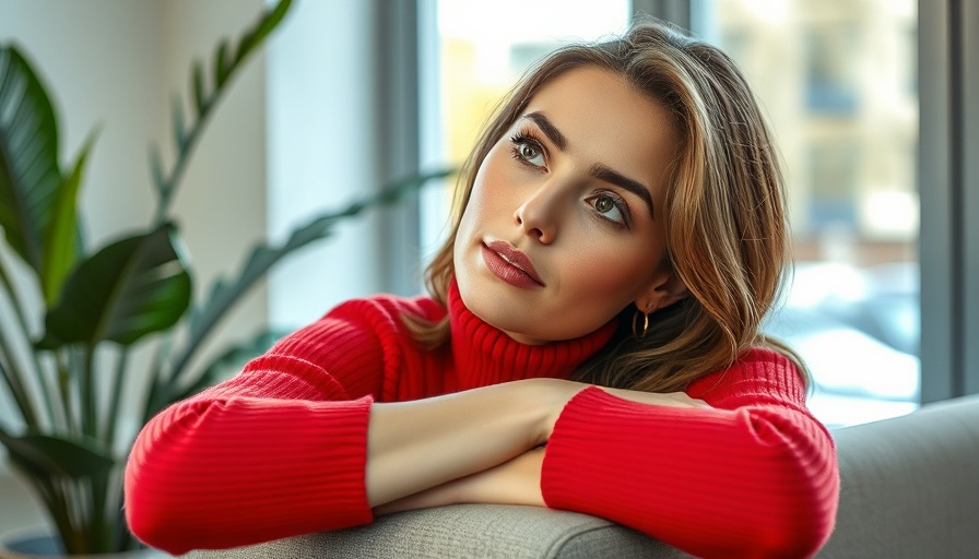 Elegant woman in red sweater on magazine cover.