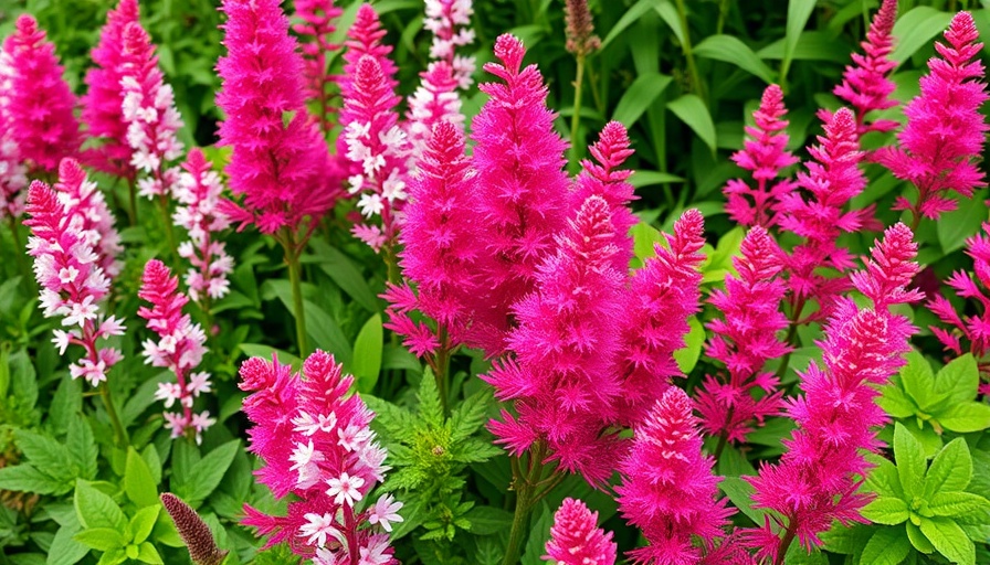 Vibrant astilbe flowers in full bloom during summer.