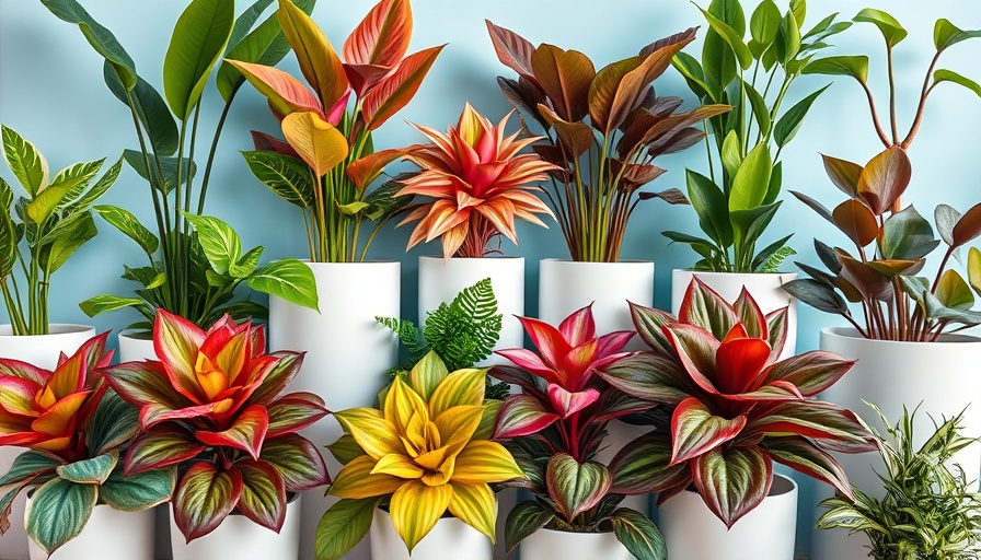 Vibrant indoor plants in white pots against blue wall.