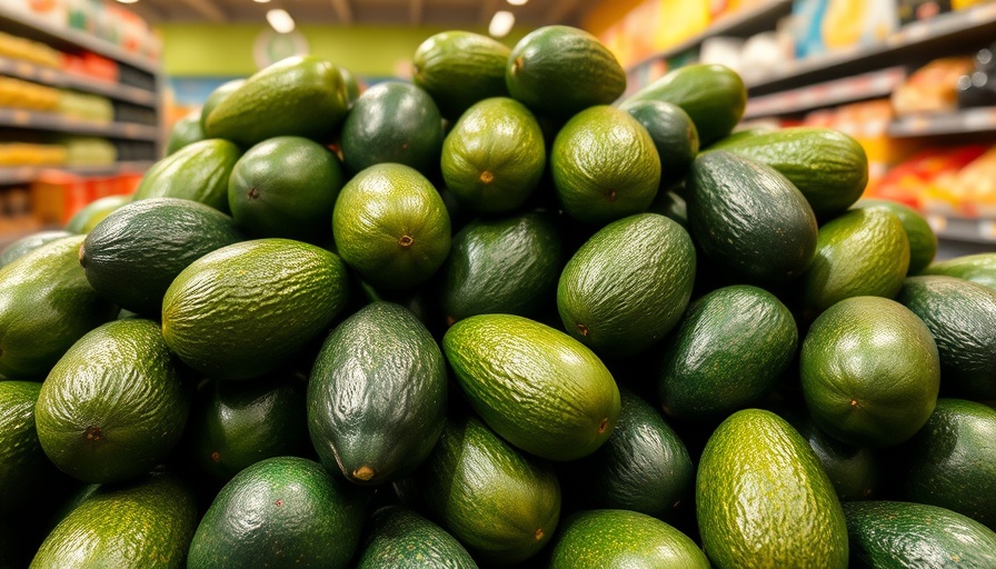 Avocados in a grocery store, What to Stock Up On In April.
