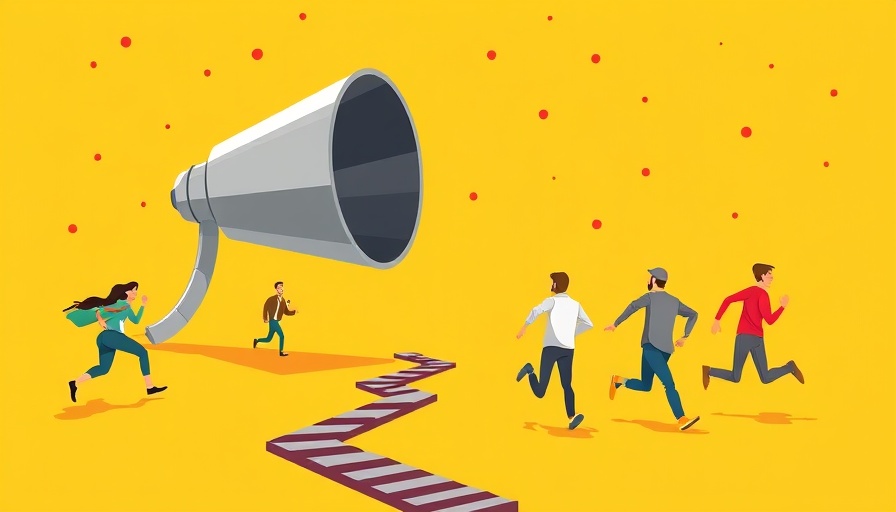 Dynamic illustration of people running toward a conversion funnel.