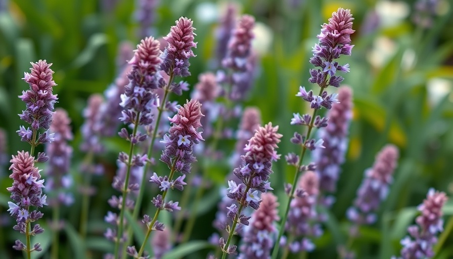 Beautiful close-up of purple blooming hyssop flowers in a garden.