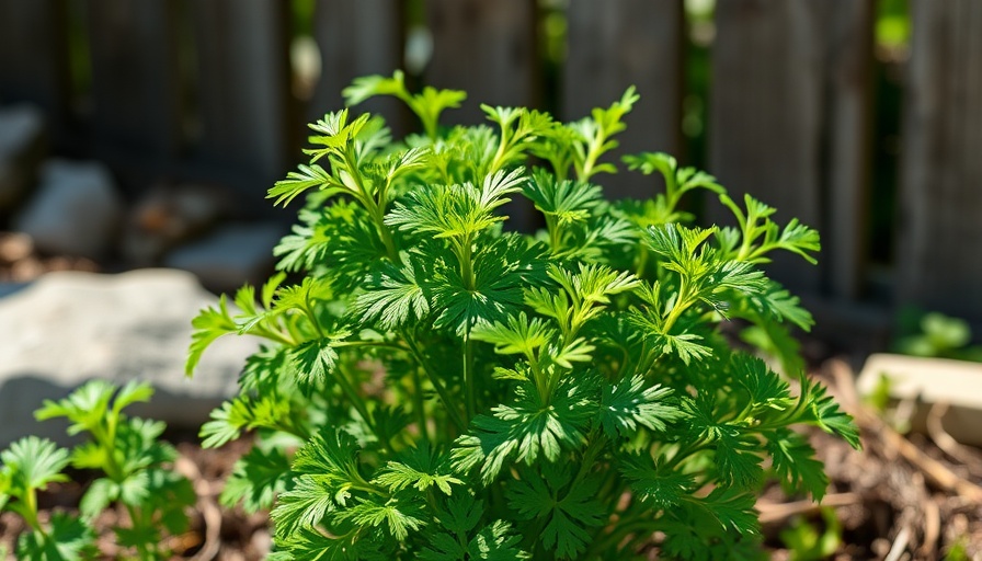 Thriving parsley plant in a rustic garden.