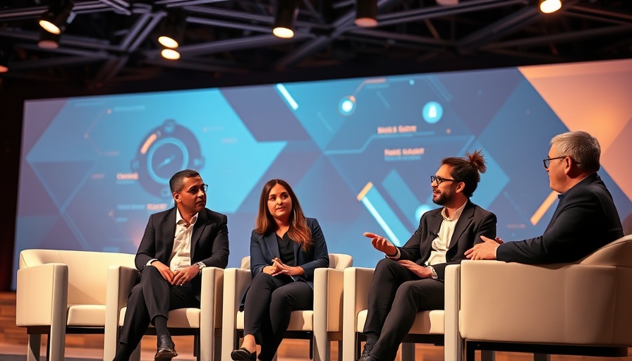 AI-Powered Advisement panel discussion with professionals on stage.