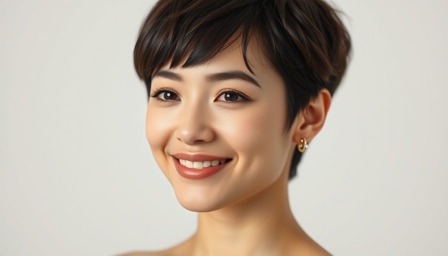 Portrait of a young woman smiling gently in a minimalist studio.