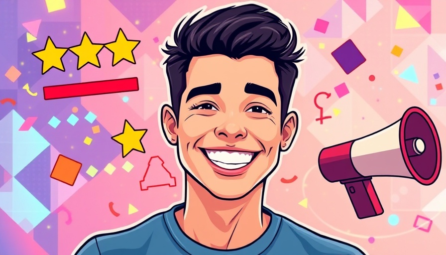 Positive young man amidst negative social proof symbols in marketing.