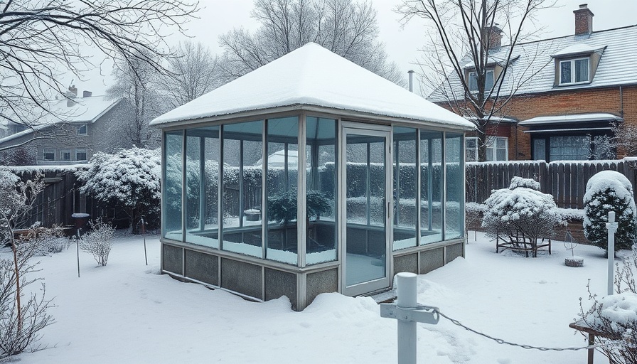 Snow-covered greenhouse for small space gardening techniques.