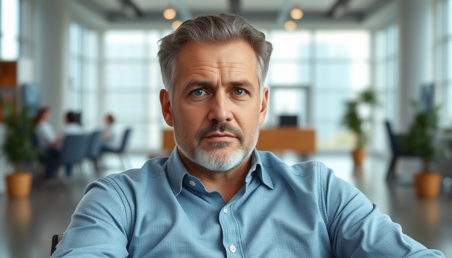 Thoughtful man in a modern office reflecting on advancements in AI military strategy.