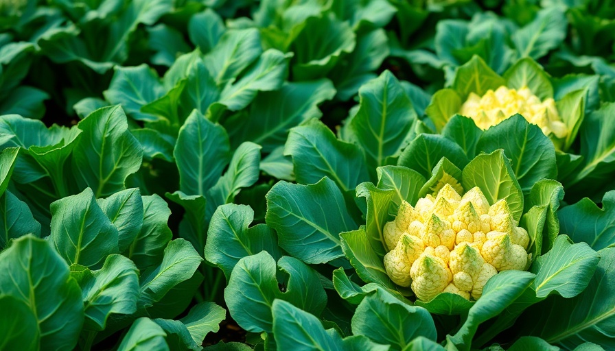 Green cauliflower plants in a field, no visible pests.