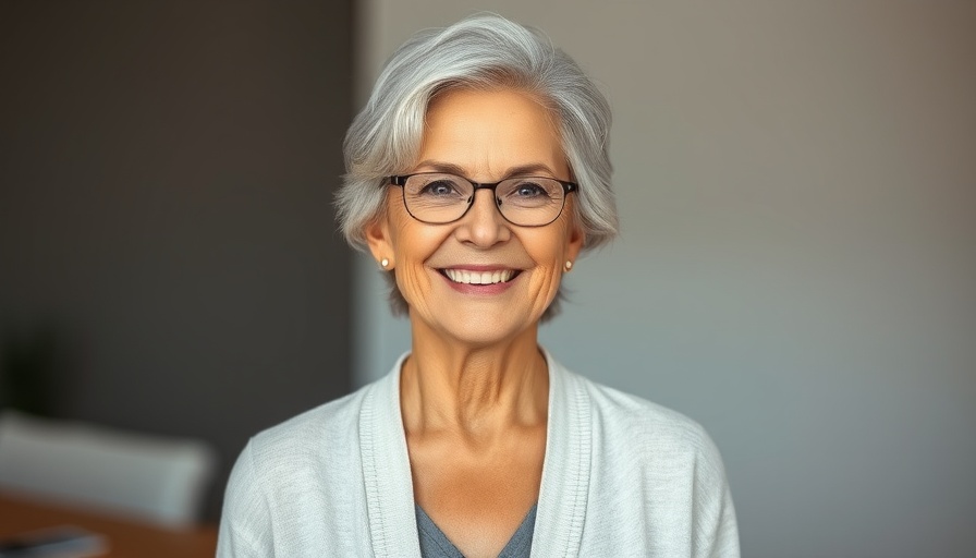 Middle-aged woman smiling indoors, warm and friendly expression