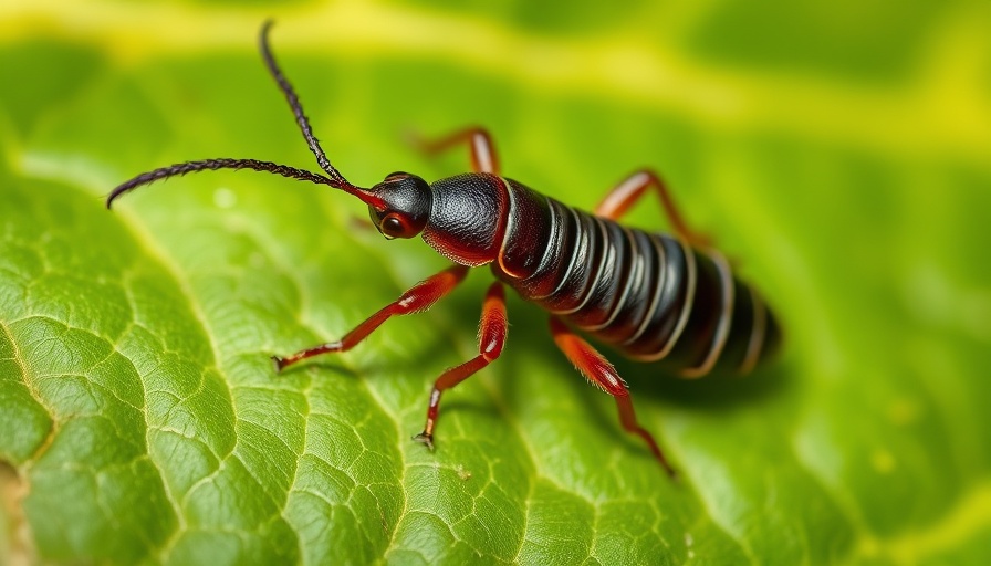 Macro photo of earwig on leaf for identifying and controlling earwigs.