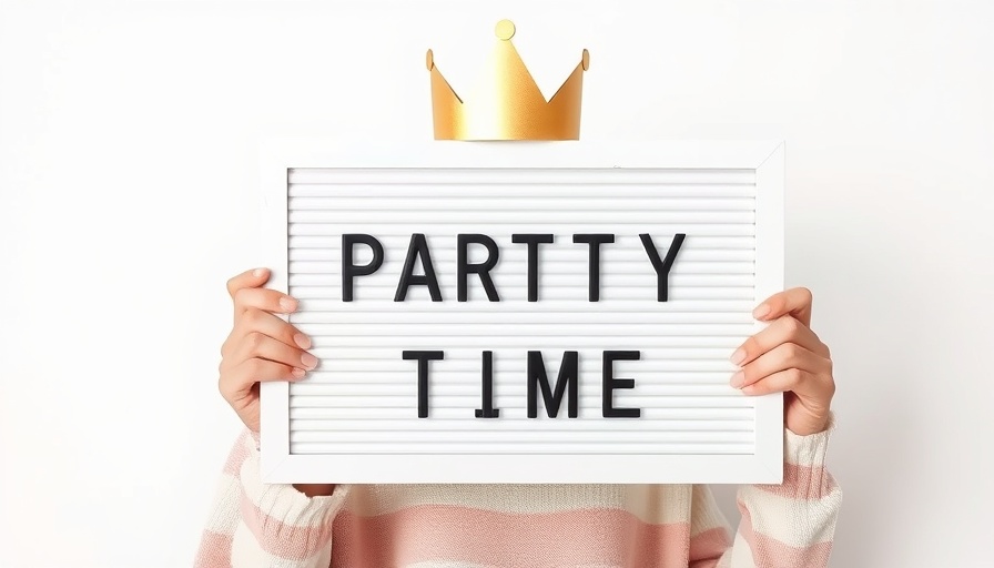 Creative event idea: person holds 'Party Time' letter board with crown.