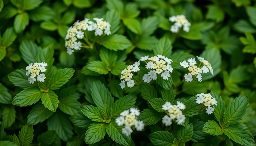 Lush sweet cicely plant with white flowers in natural garden setting