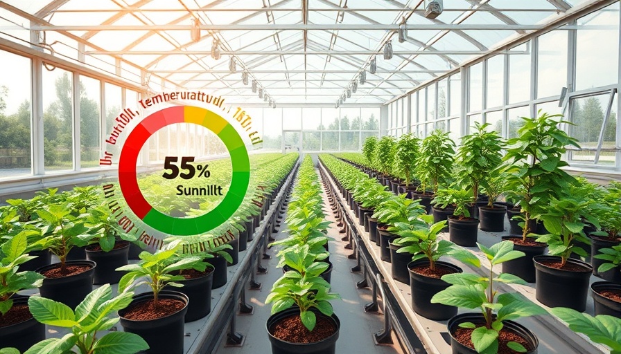 Greenhouse environmental management with infographic displaying climate control factors.