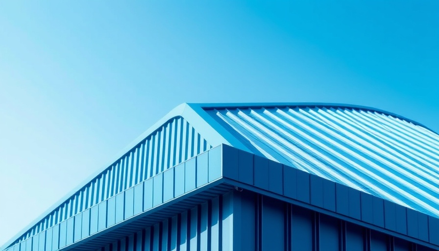 Blue metal roof against clear sky illustrating energy efficiency.