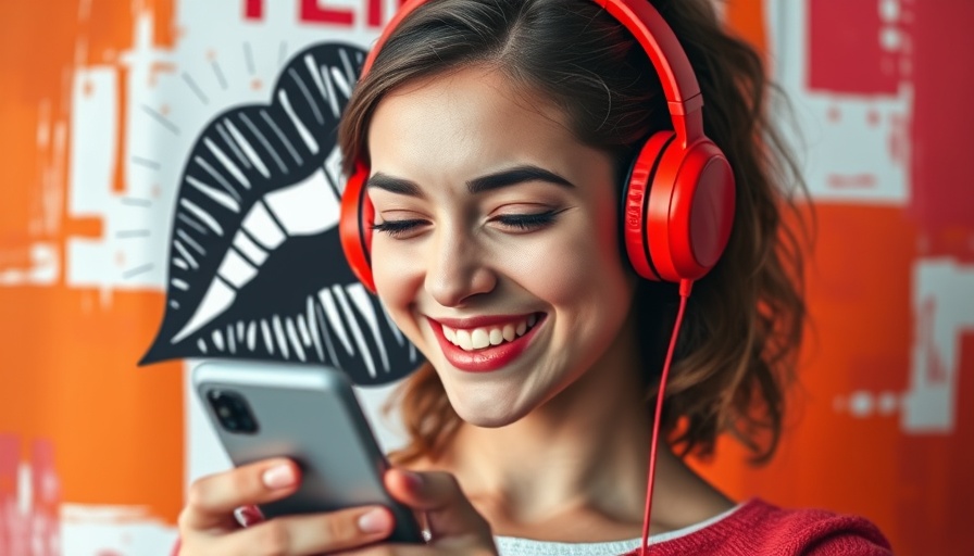Young woman with headphones enjoying phone, representing cultural marketing strategies.