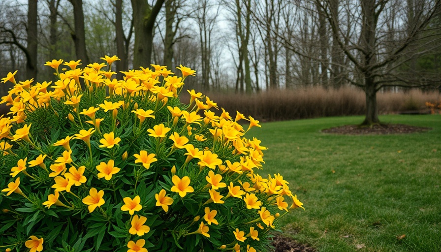 Vibrant backyard with blooming yellow flowers in home gardening.