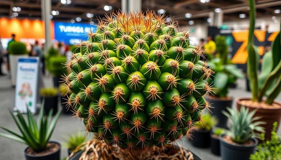 Odd plants at the Philadelphia Flower Show, spherical cactus on display.