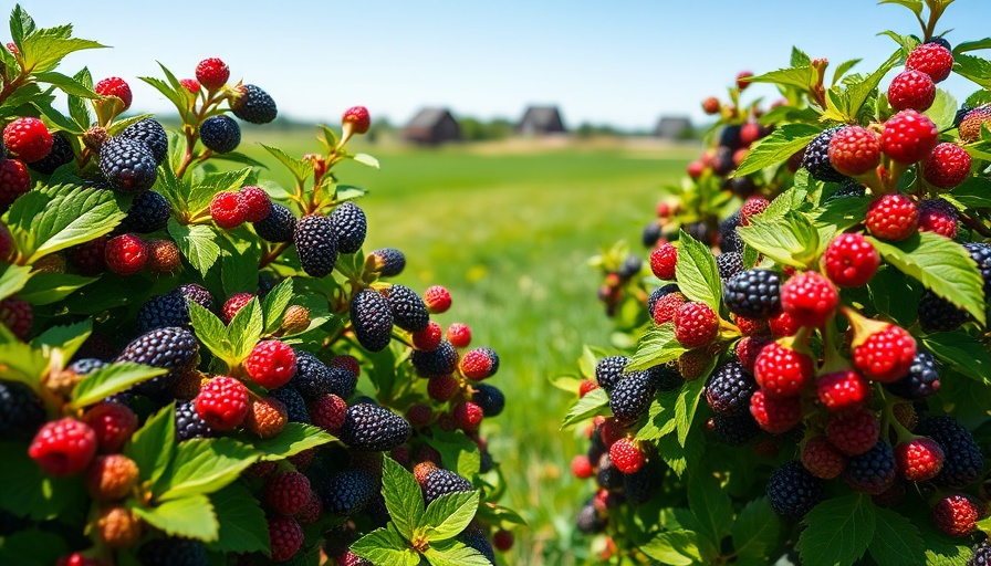 Lush blackberry bushes thriving under sunlight in a green meadow.