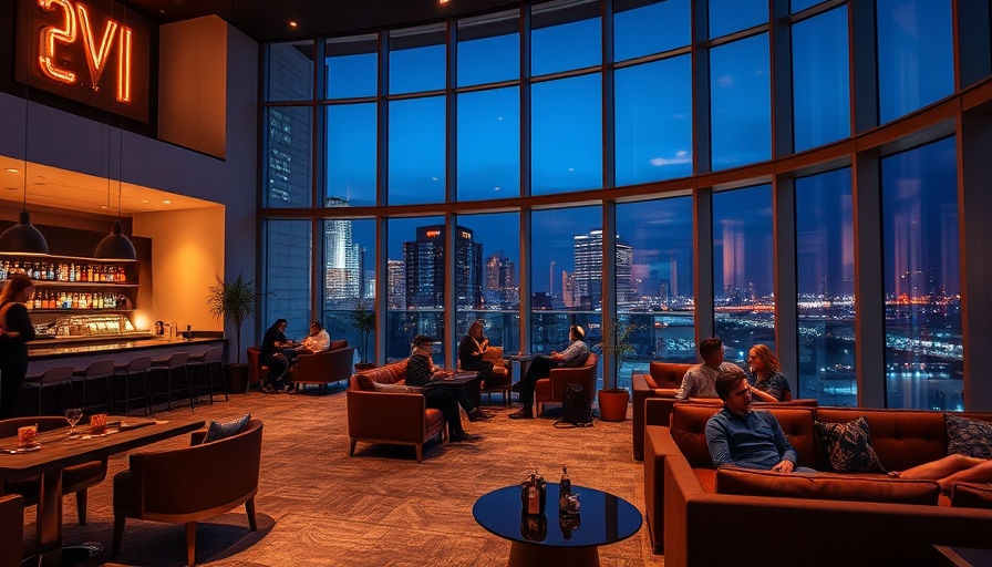Modern American Airlines Greenwich Lounge with travelers relaxing.