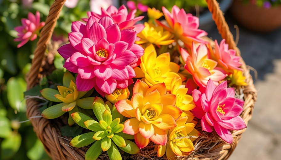 Colorful succulents in coconut coir basket, gardening.