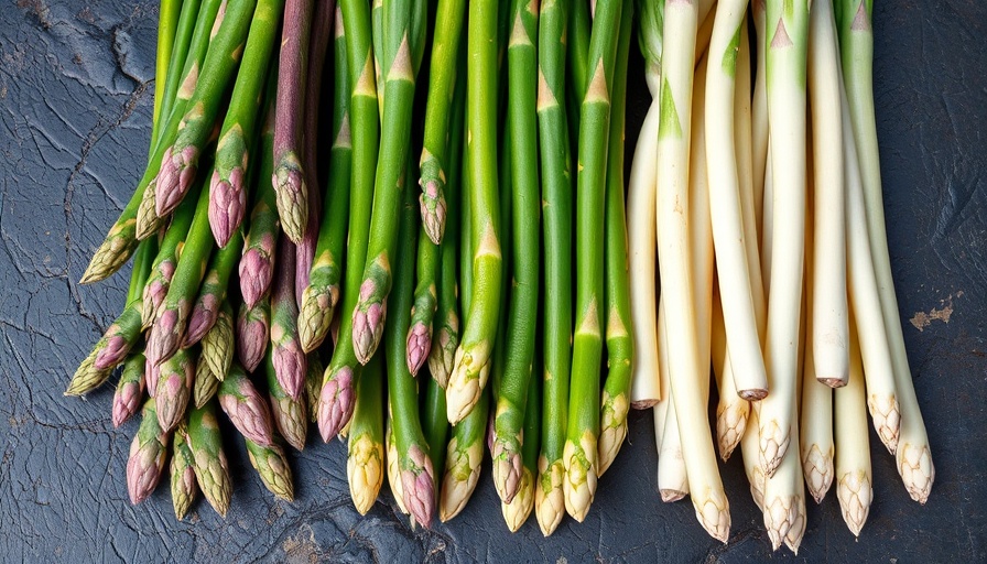 Colorful asparagus spears showcasing best varieties to grow at home.