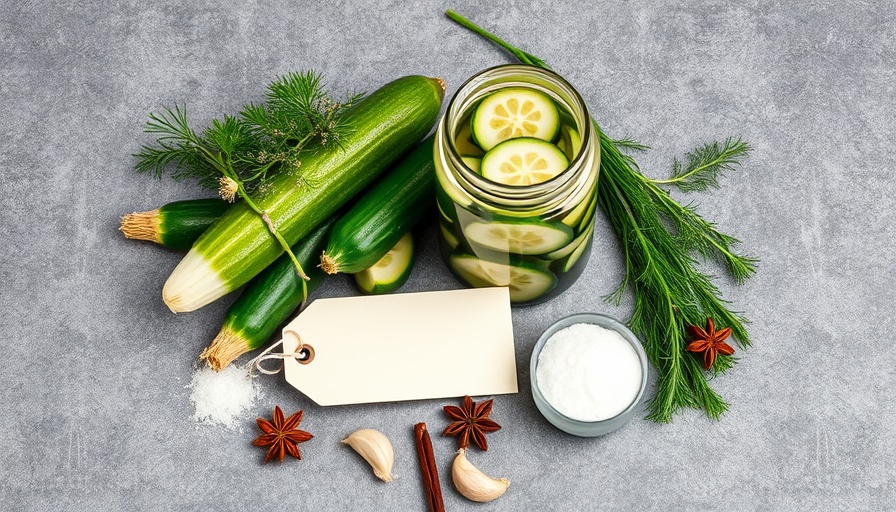 Quick pickled cucumbers in a jar with dill and spices.