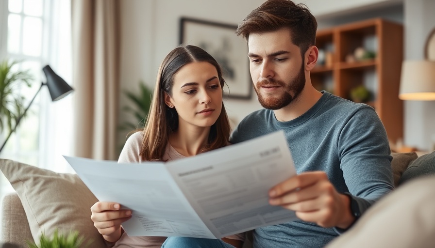 Young couple concerned about credit hit from student loans, reviewing documents.