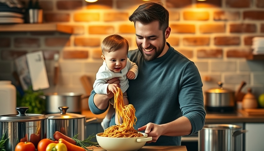 Father and child cooking in kitchen showing waste-free dining