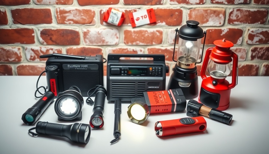 Emergency Preparedness gadgets for power outages on a shelf.