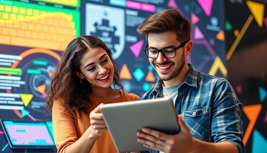 AI tools for branding: two people collaborating on a tablet.