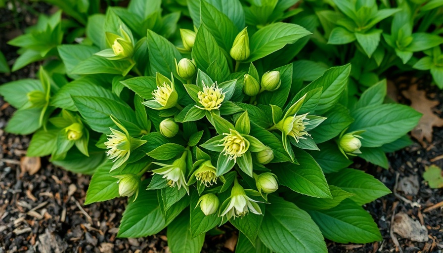 Vibrant green hellebore plant flourishing in home gardening.
