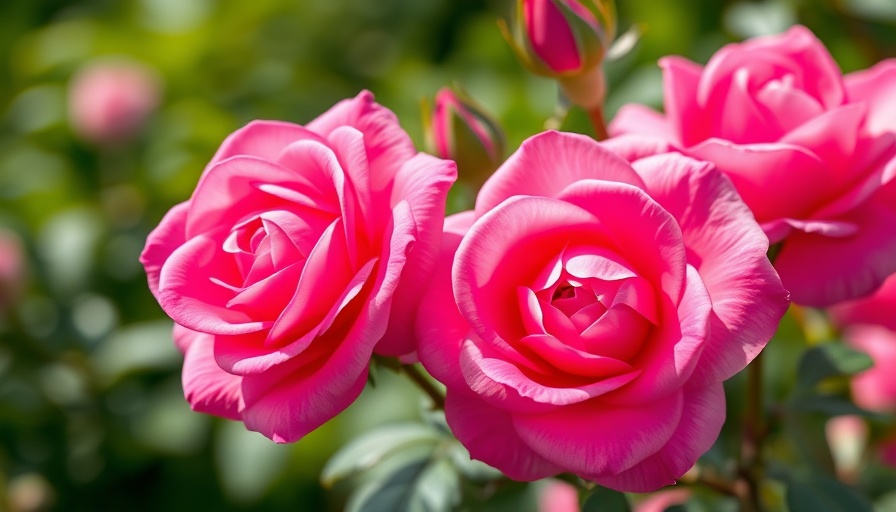 Pink David Austin English roses blooming in a lush garden.