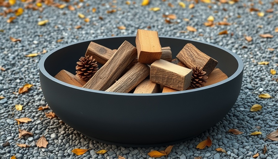 Fire pit preparation with wood and pinecones for starting a fire.